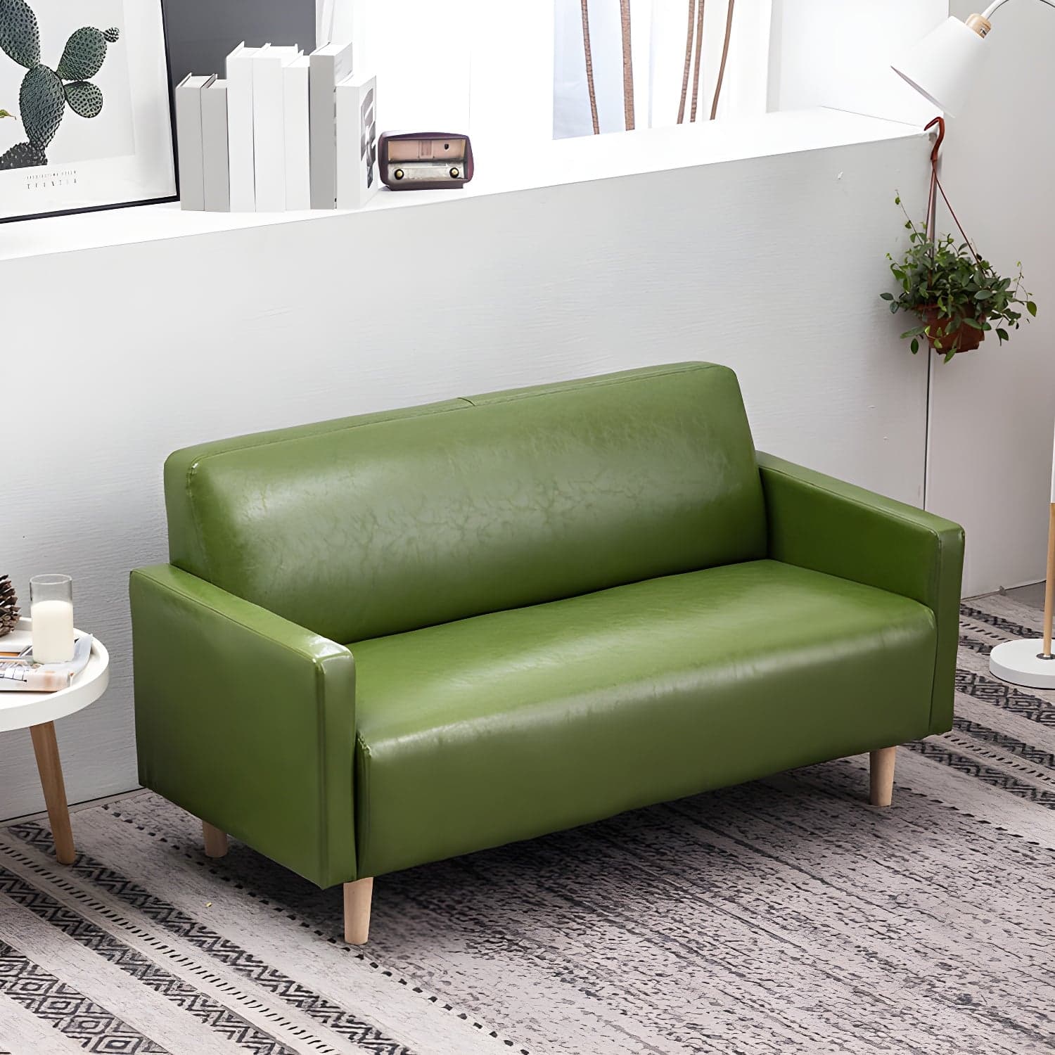 Scandinavian Tuxedo Arm Sofa with Tight Back 27.16" High Faux Leather