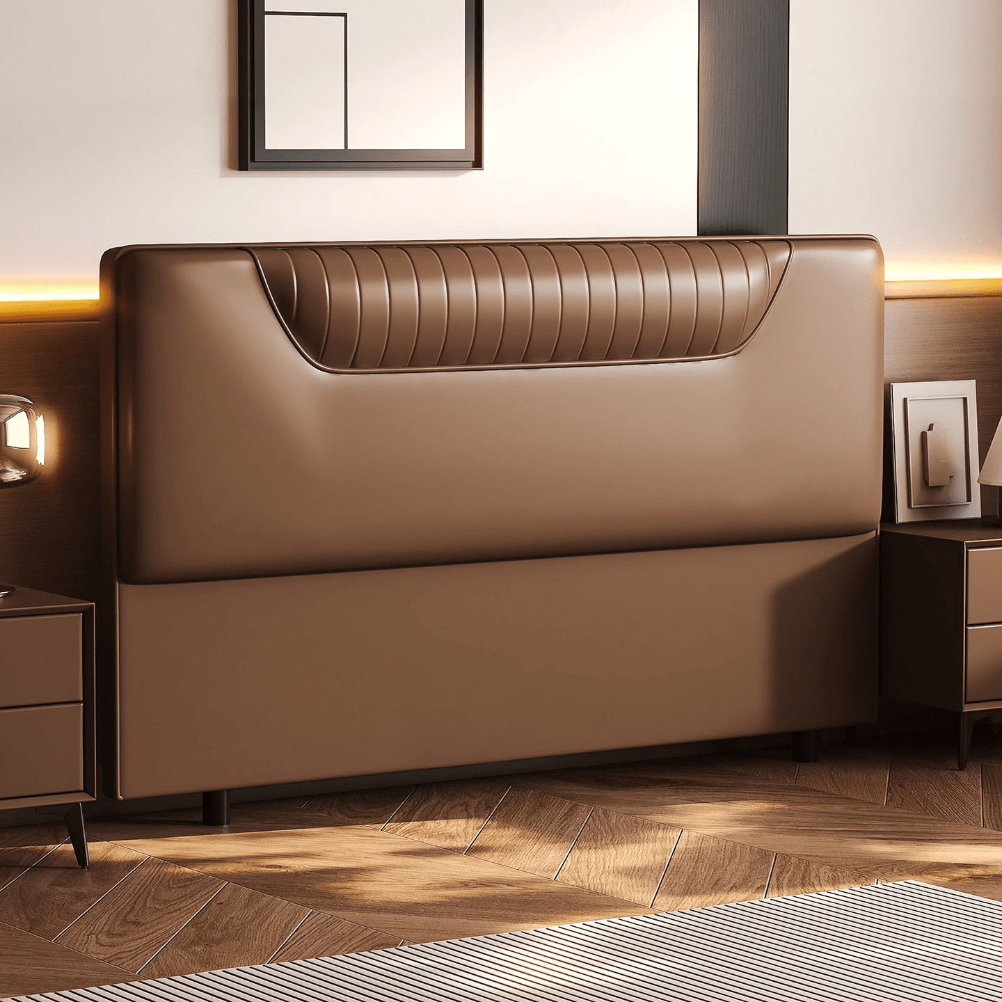 Simplistic Style Panel Headboard in Pine Wood with No Distressing, Rectangular Shape for King/Queen/Full Bed, Featuring Sponge Upholstery and Standard Height