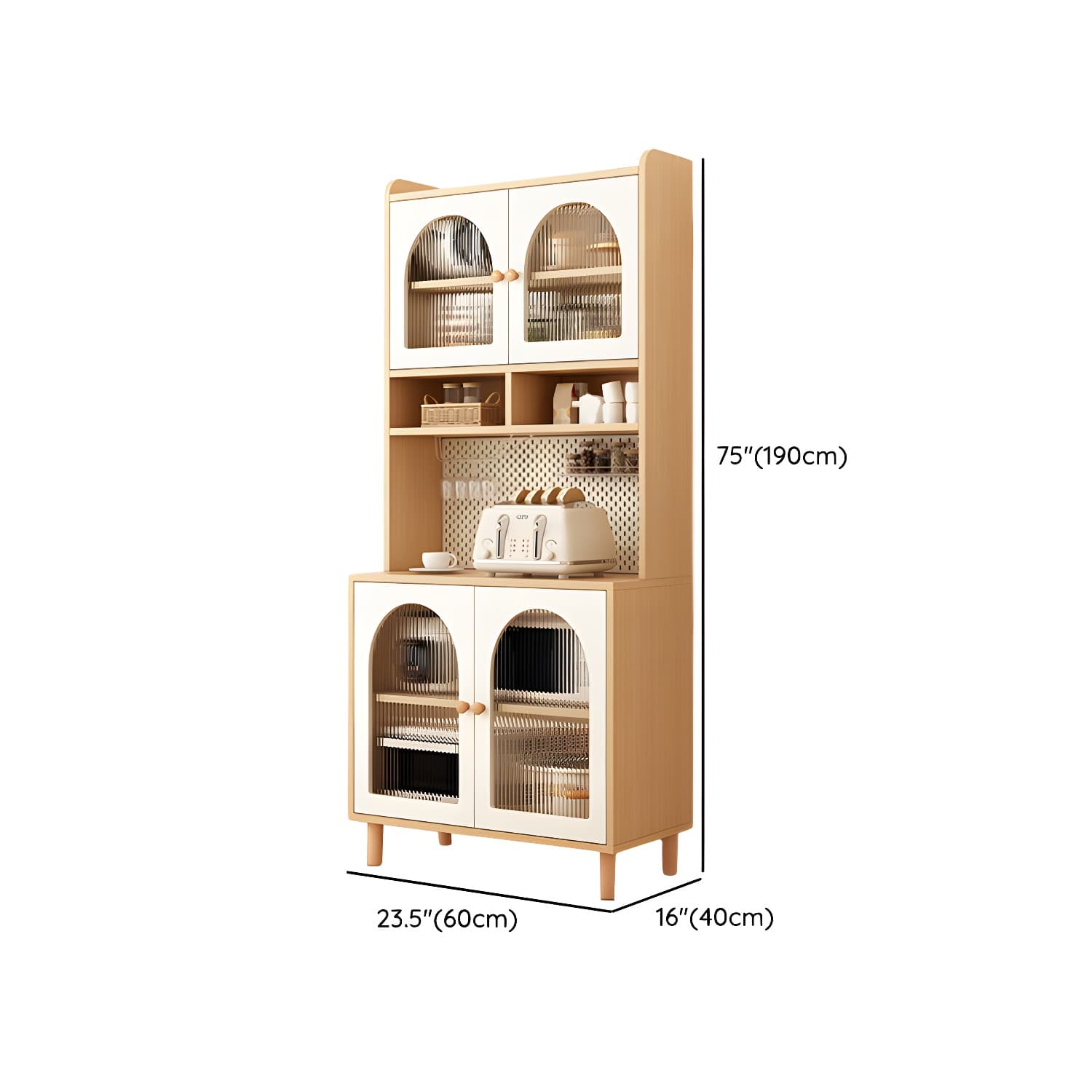 Scandinavian Wood Buffet 3 Cabinet Doors with Glass Interior Shelves - image 26