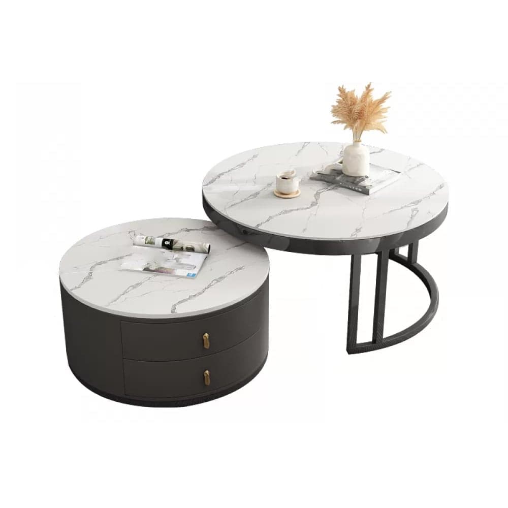 Round Nesting Coffee Table Set Frame Modern Storage Coffee Table - image 8