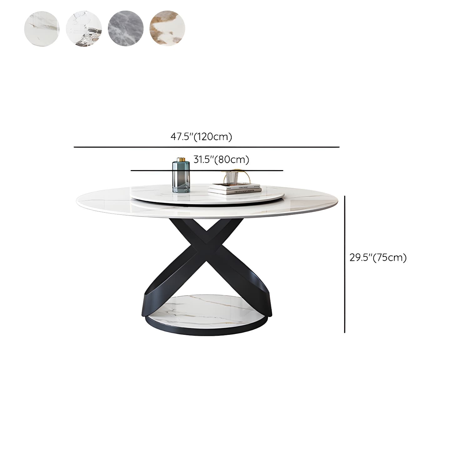 Modern Round Stone Top Lazy Susan Dining Table with Black Steel Pedestal - image 19