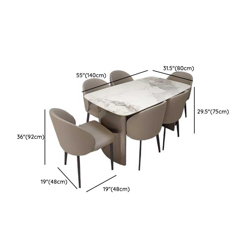 Retro Slate Dining Table Set with Dual-base, Upholstered Chairs, Back, and White Top - image 12