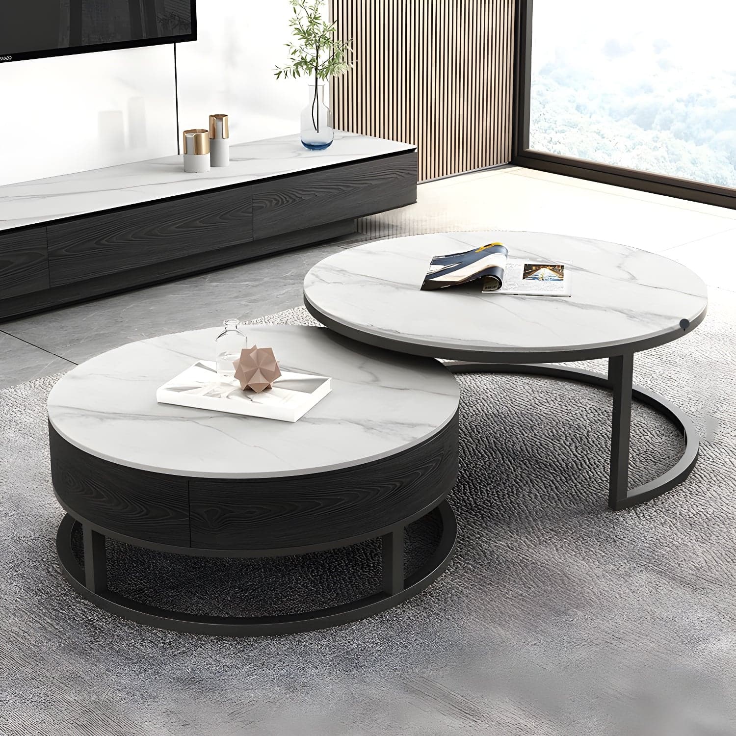 Slate Coffee Table Slate Nesting Coffee Table Set with Storage Drawer - image 5