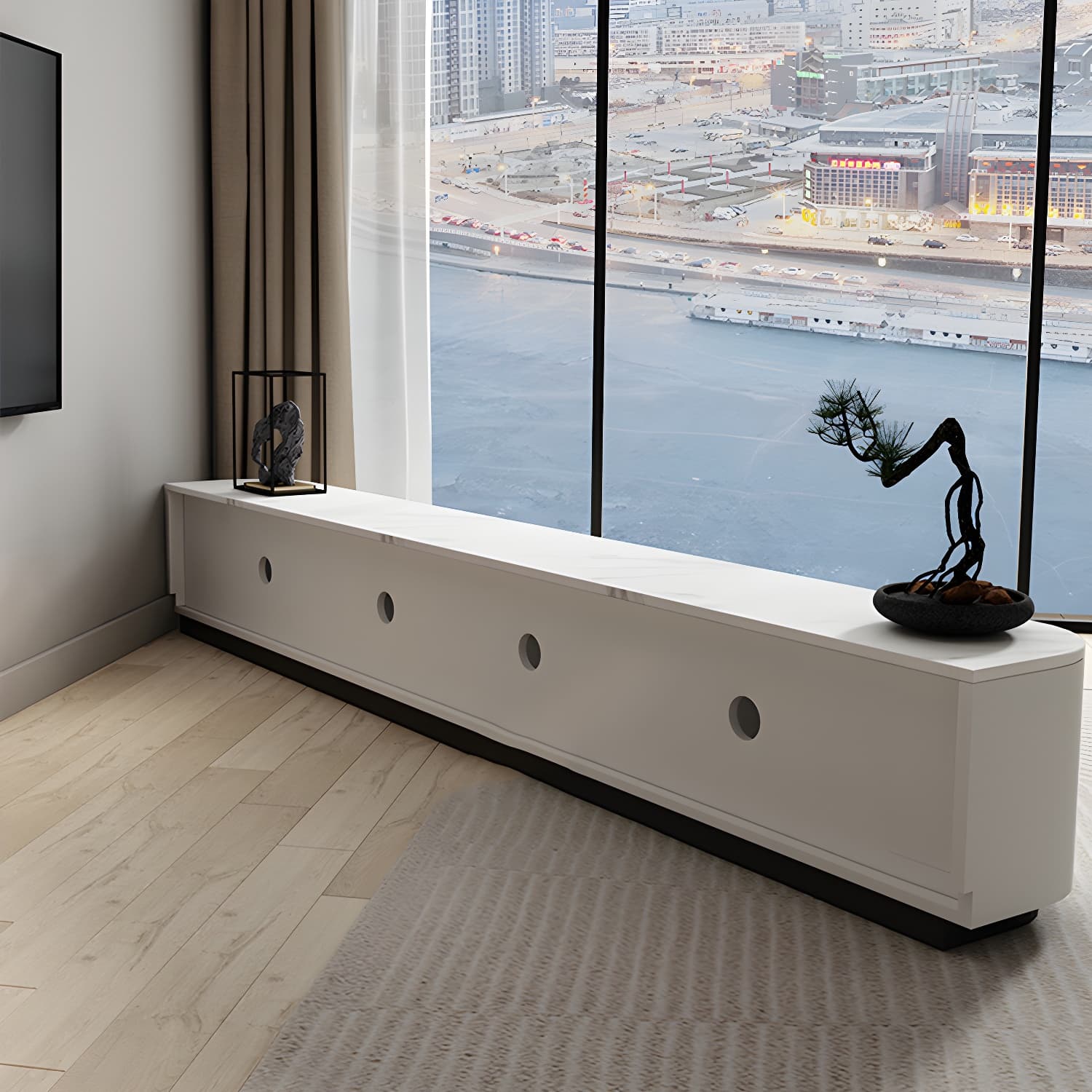 Modern White TV Media Stand 16" W Enclosed Storage Stone TV Stand with Drawers - image 7