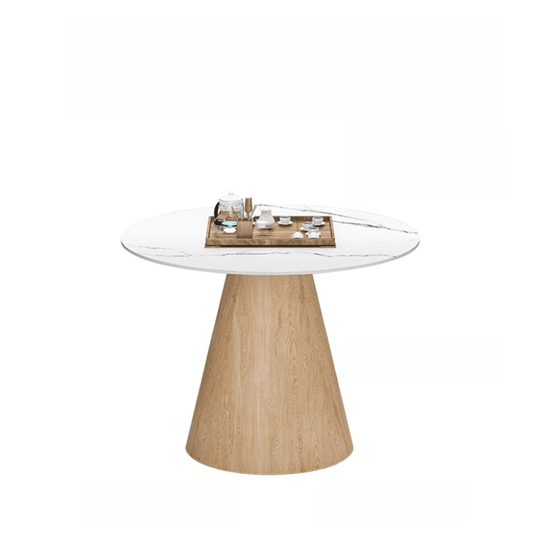 Organic Modern Style Circular Sintered Stone/Manufactured Wood Single Side Table with Plinth for Indoor Use