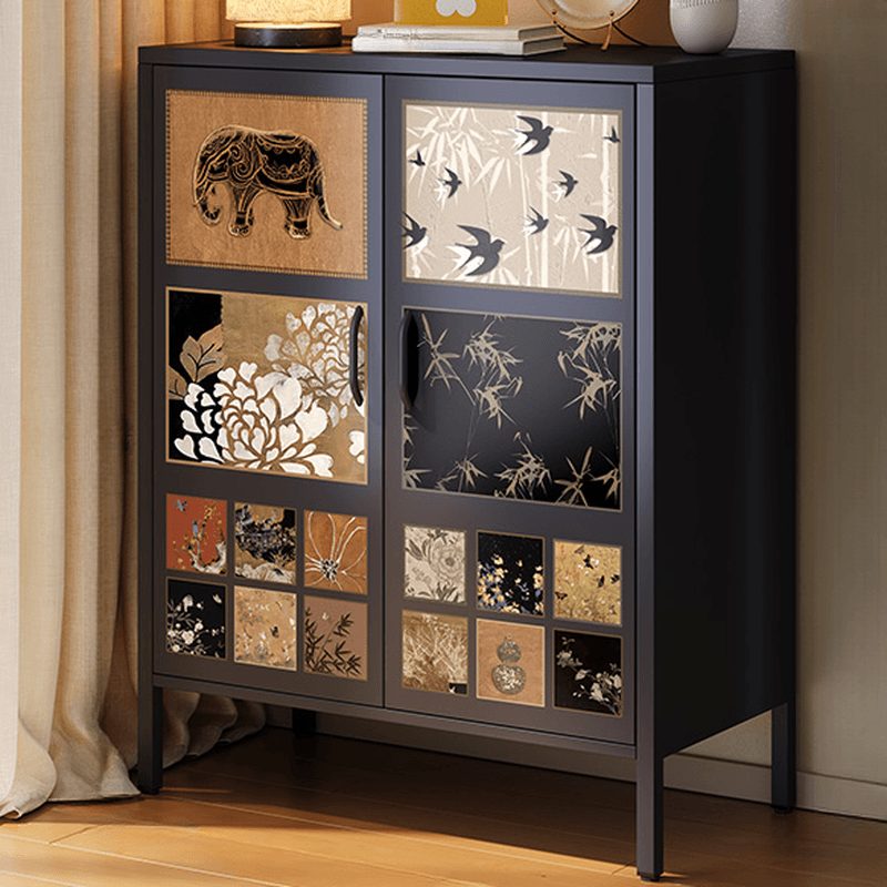 Rectangular Damp-proof Scratch-immune Accent Cabinet with Steel Countertop, Adjustable Shelf, Grip Bars, and Midnight Black Top