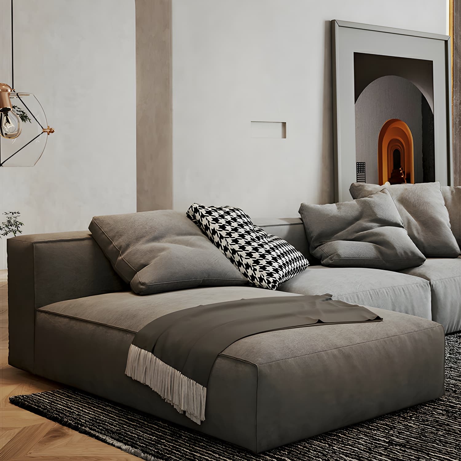 Modern Gray Chenille Stationary Sectional Sofa with Pillow Back and Wood Frame - image 8