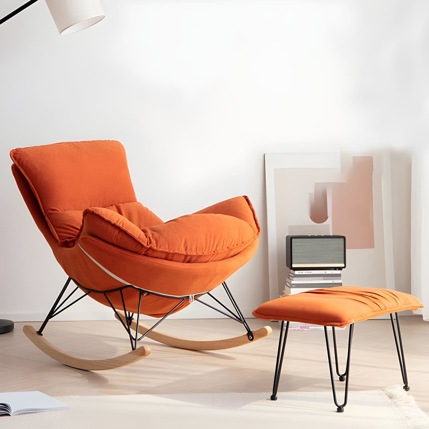 Modern Cushions Rocker Chair Metal Frame Spindle Rocker Chair with Ottoman - image 9