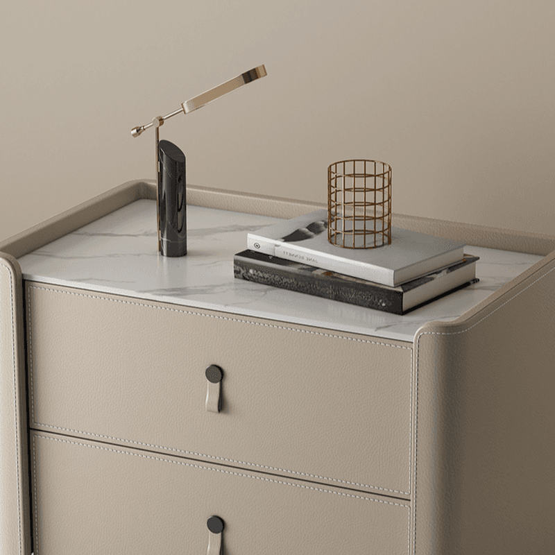 Modish 2 Tiers Drawer Storage Bedside Table with Stone Countertop - image 13