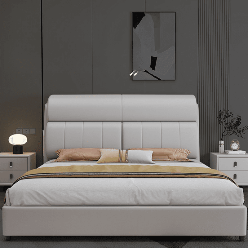 Light Gray Storage Included Panel Bed with 3 Storage Boxes, Pine Wood Frame, and Sponge Upholstery
