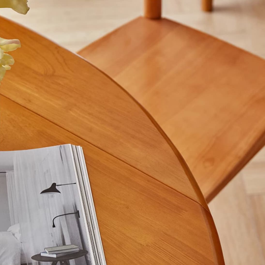 Round Wood Scandinavian Design Dining Table with Self-Storing Leaf and Extension Feature - image 10
