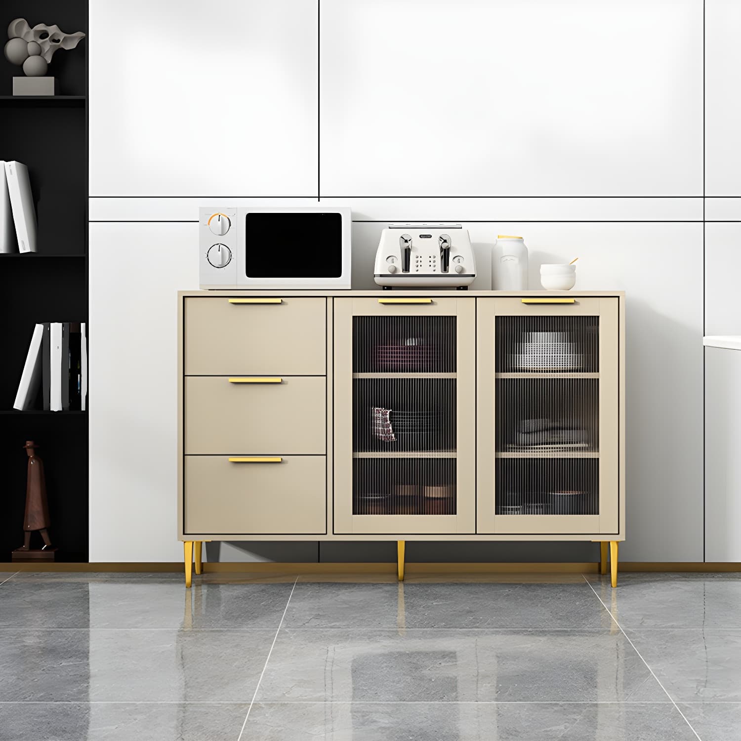 Glam Engineered Wood Sideboard Glass Doors Sideboard with Gold Legs - image 8