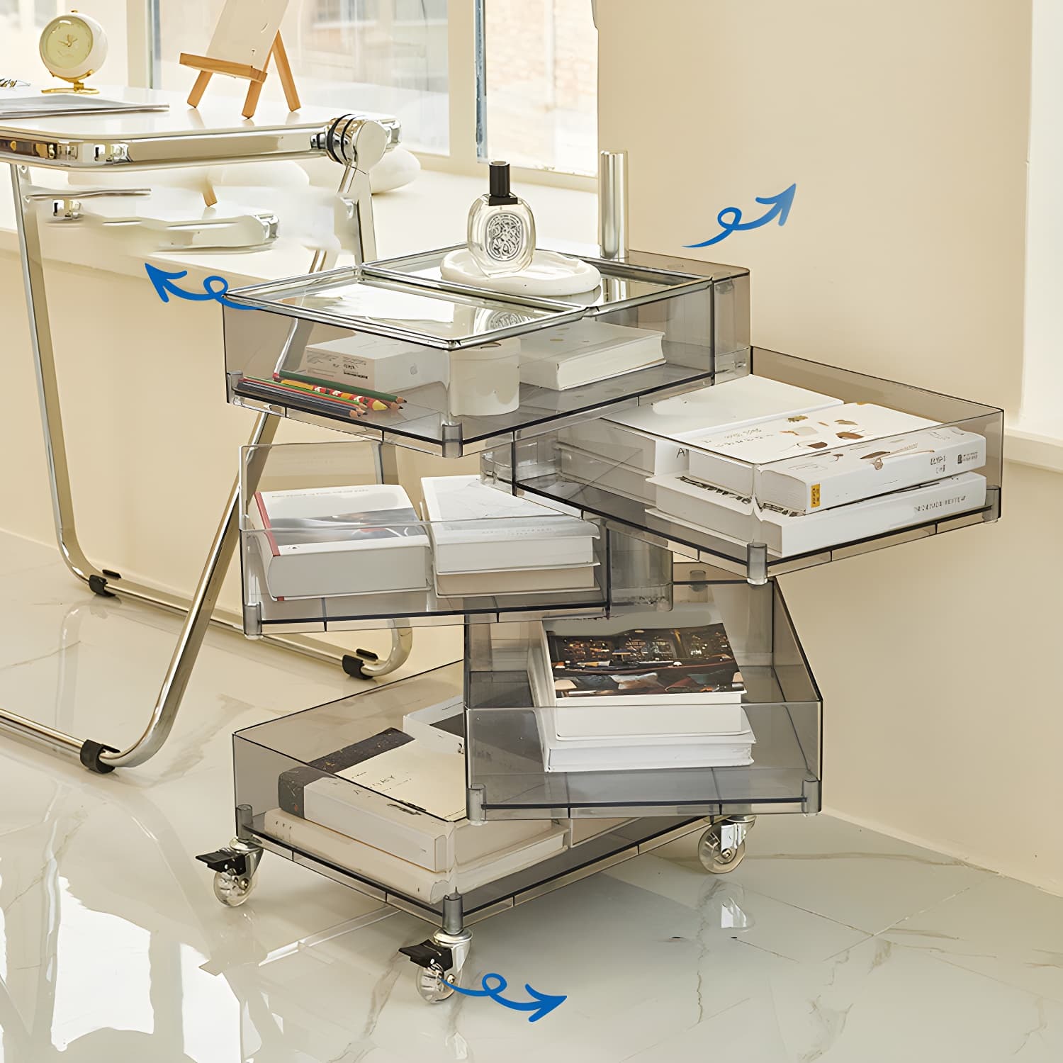 Plastic Five-Drawer Nightstand 28" H Night Table with Casters - image 9