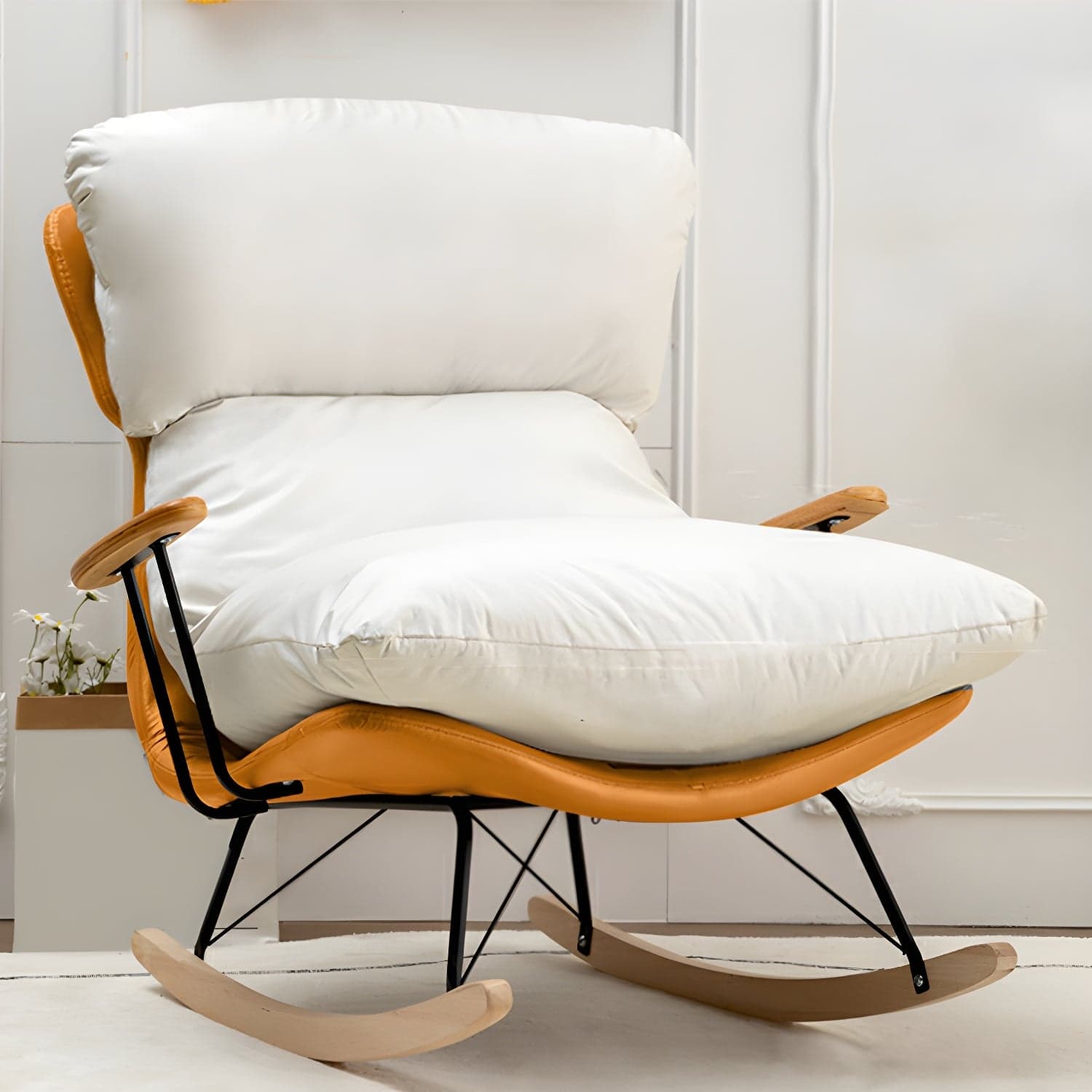 Modern Upholstered Indoor Rocking Chair with Natural Wood Legs and Removable Back Cushion - image 3