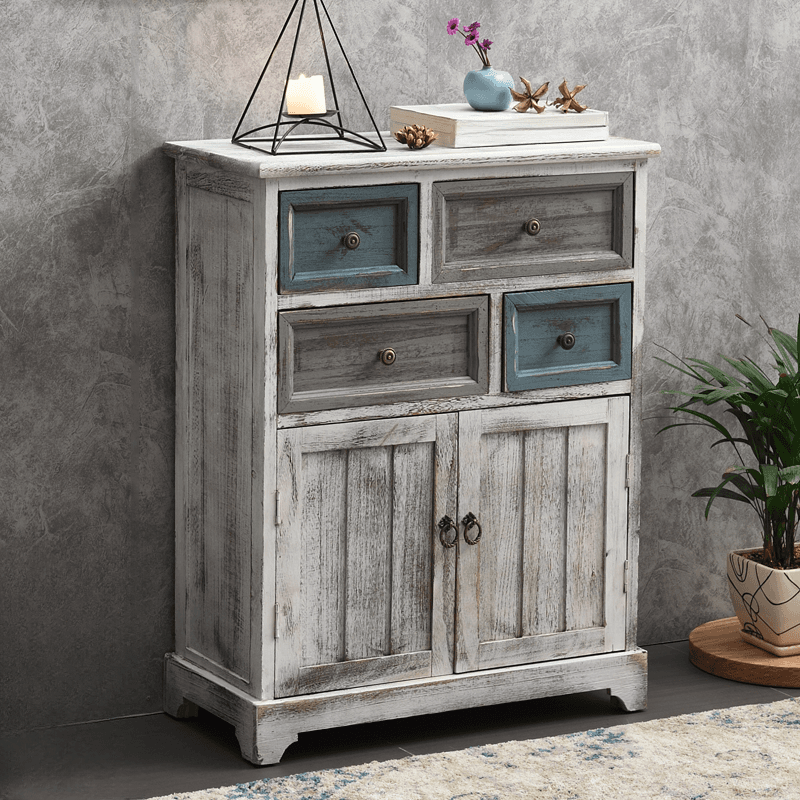 Industrial Detached Utility Cabinet with Distressed Wood and 4 Drawers Featuring Loop Pulls - image 10