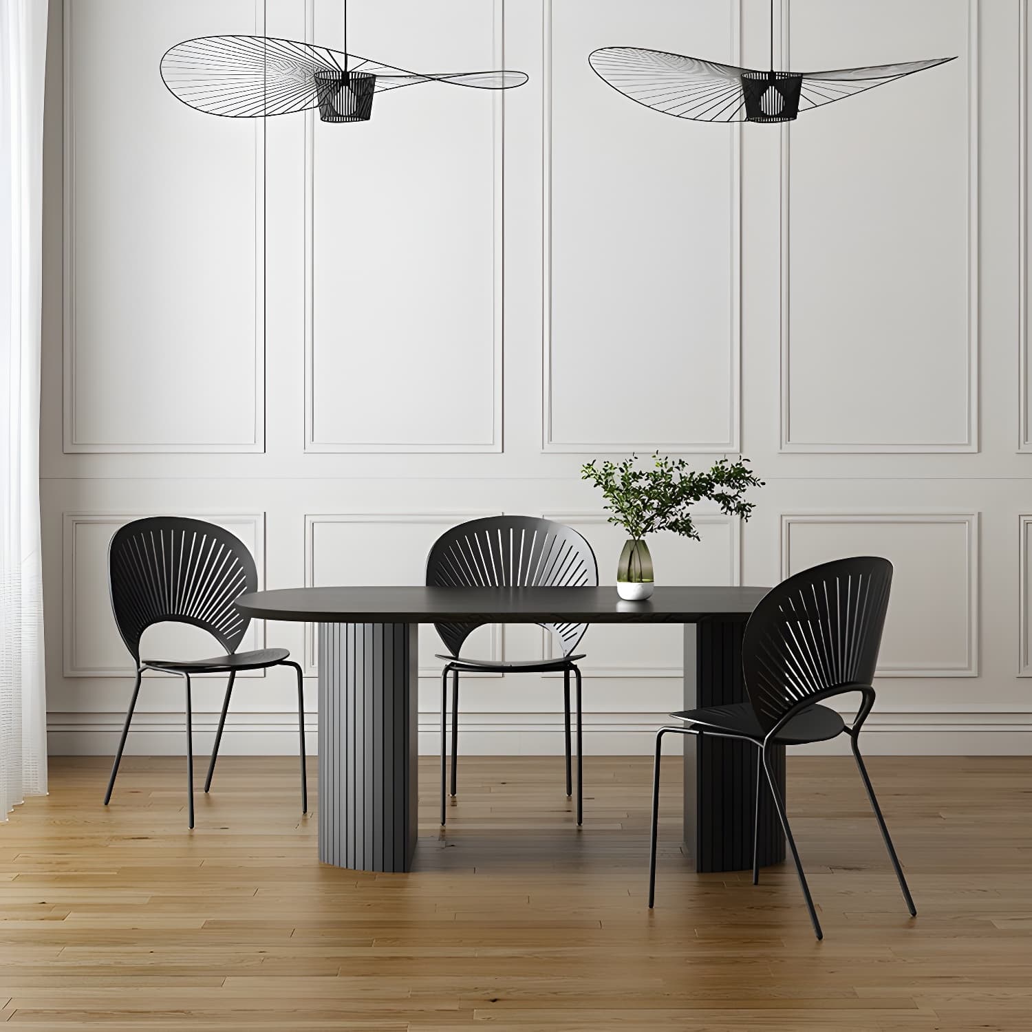 Modern Oval Dinette Table Sintered Stone Top Black Steel Double Pedestal Table - image 4