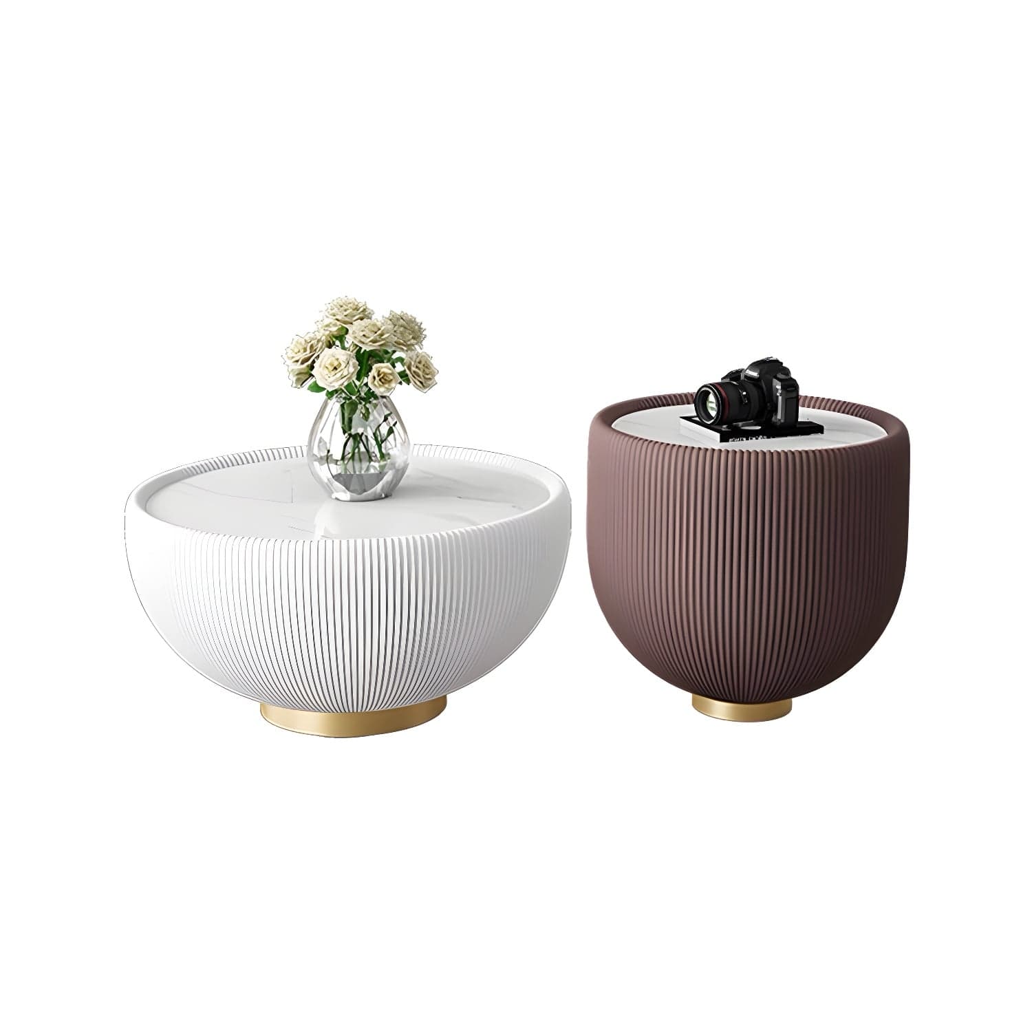 Square Block Base Cocktail Table Rock Plate Desktop Round Coffee Table with Metal Base - image 10