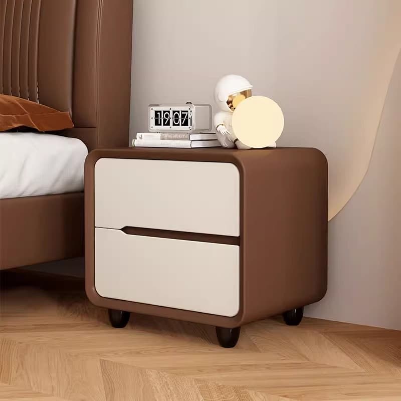 Organic Modern 2 Tiers Nightstand With Drawer Organization Featuring Pleather Countertop - image 3