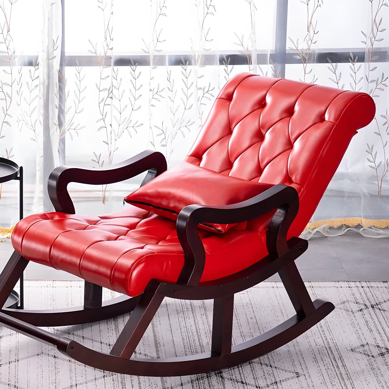 49" Wide Tufted Cushions Solid Wood Leather Rocking Accent Chair - image 8