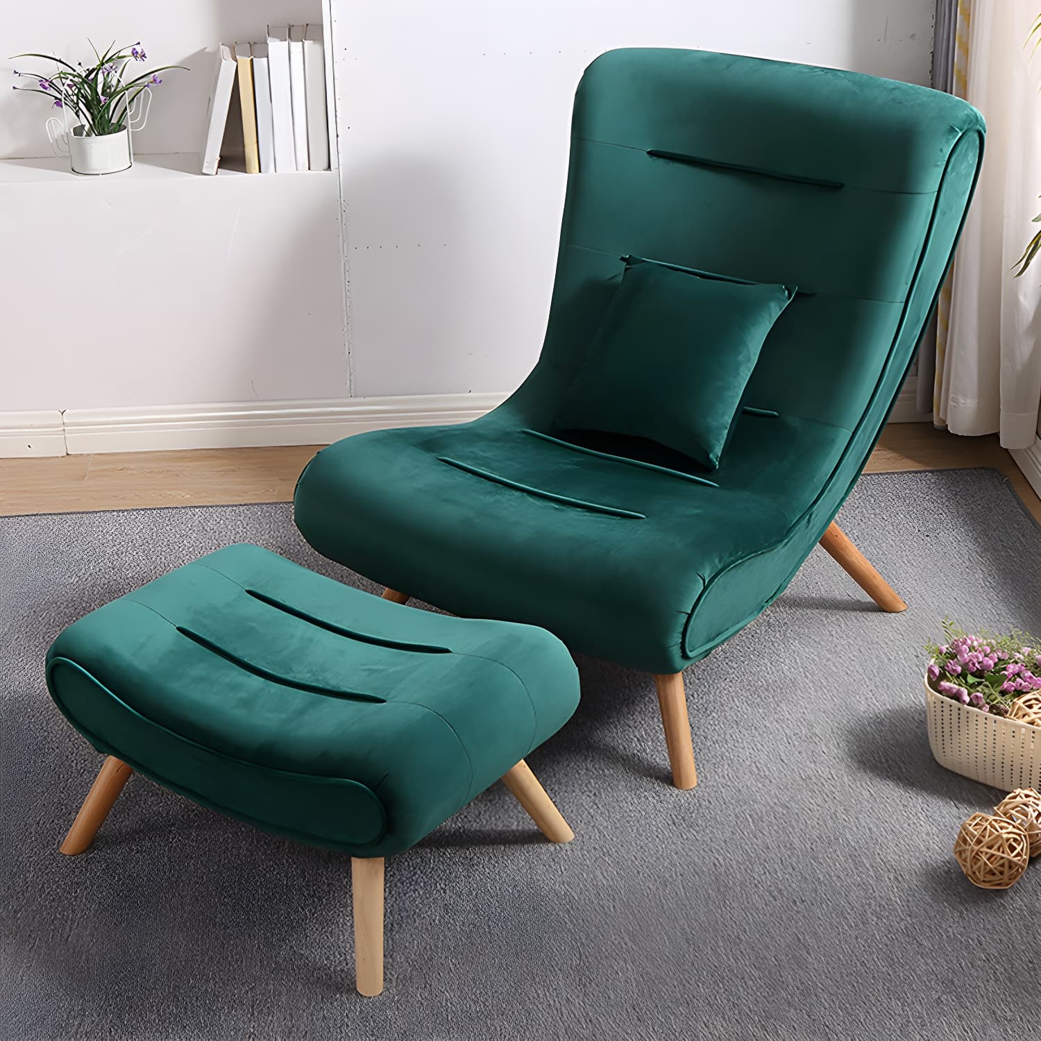 Modern Cushions Rocker Chair Solid Wood Frame Spindle Rocker Chair with Ottoman