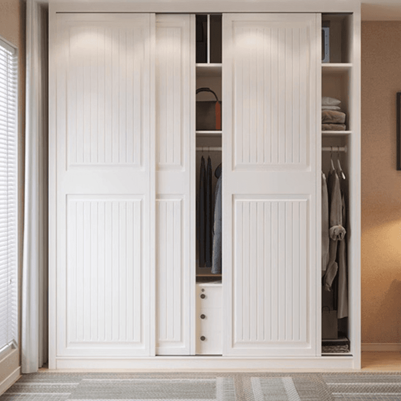 White Modish Manufactured Wood Independent Armoire Cabinet with Soft Close Drawer, Soft Close Door, and Interior Shelves