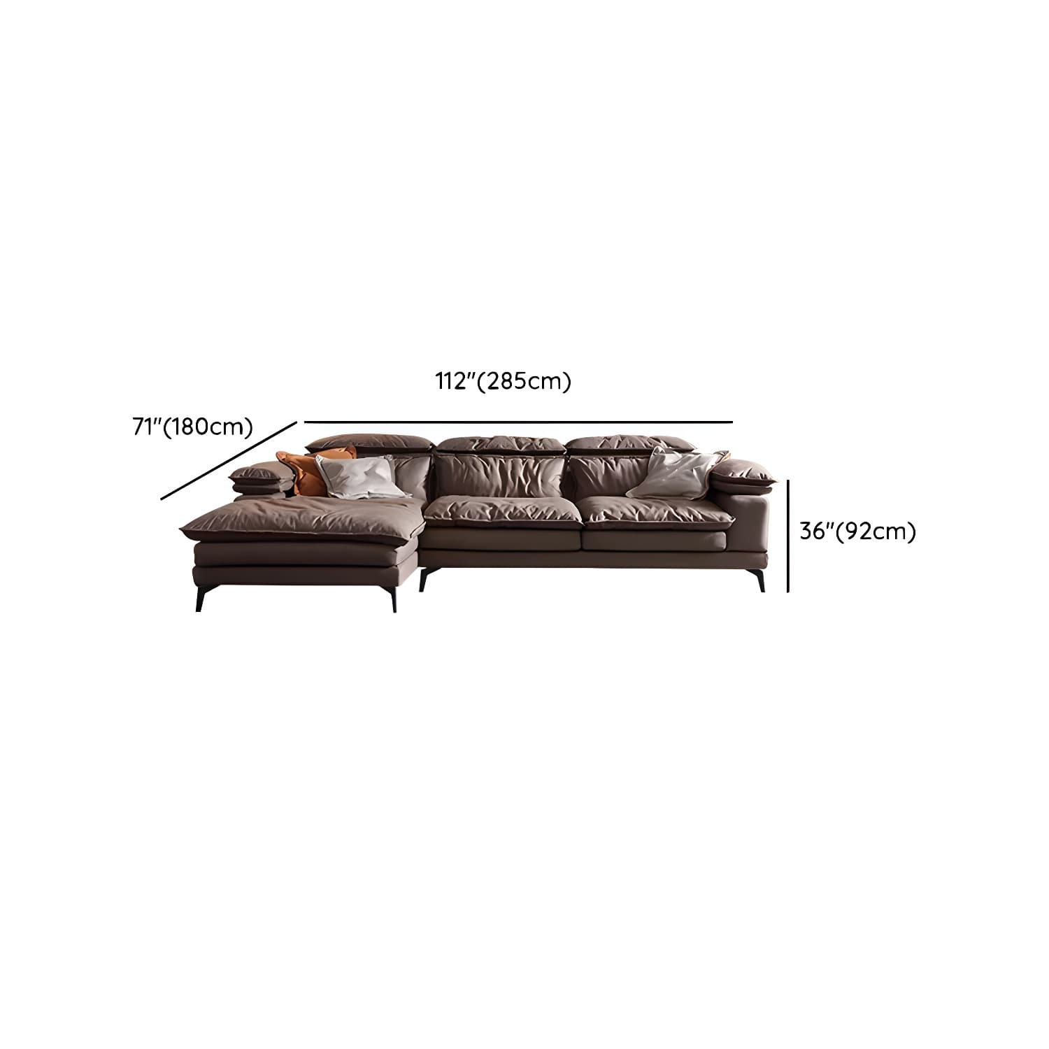 Mid-Century Modern Brown Tech Cloth Sectional Sofa with Wood Frame and Pillow Top Arms - image 21