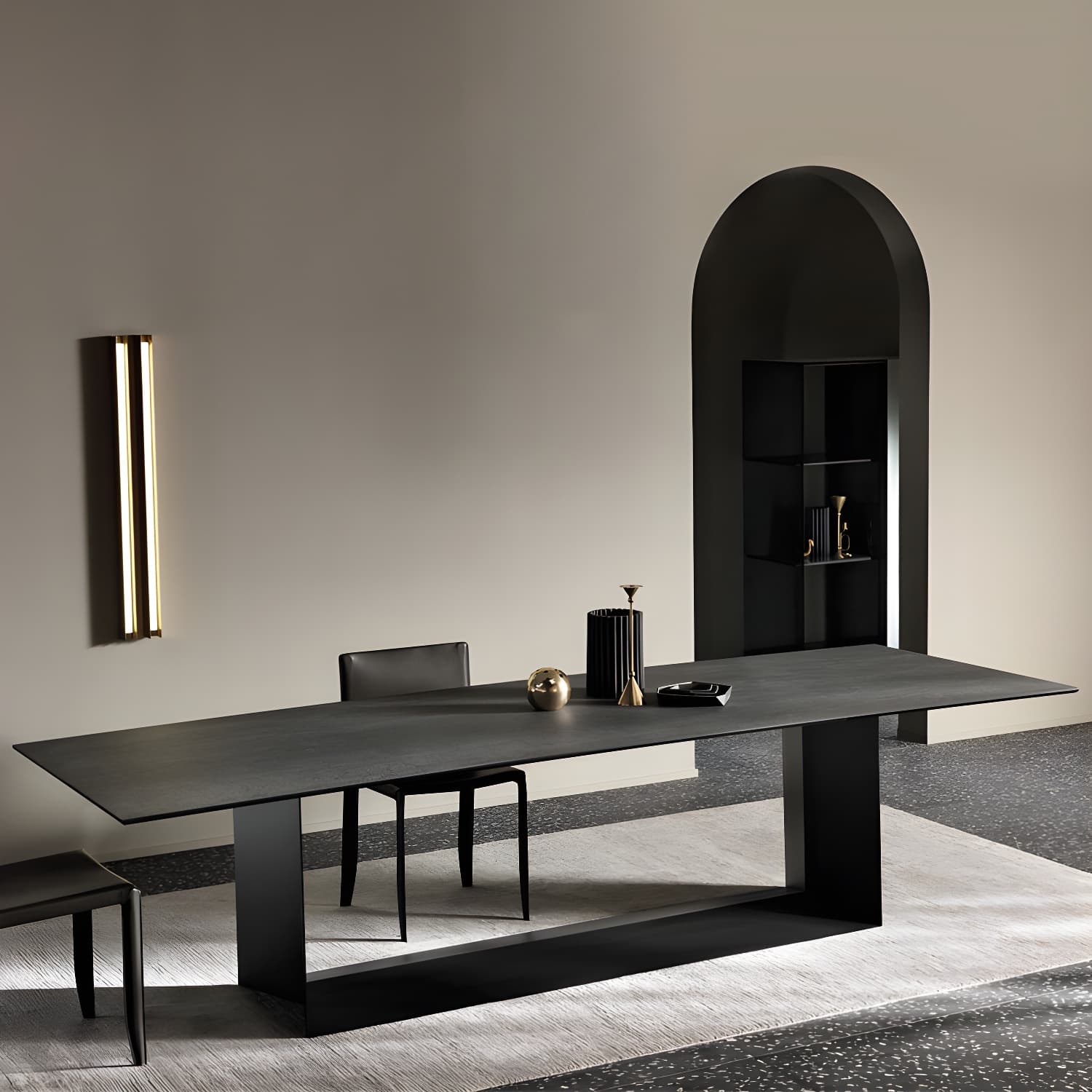 Rectangle Stone and Metal Dining table Modern Trestle Base Dining Table - image 4