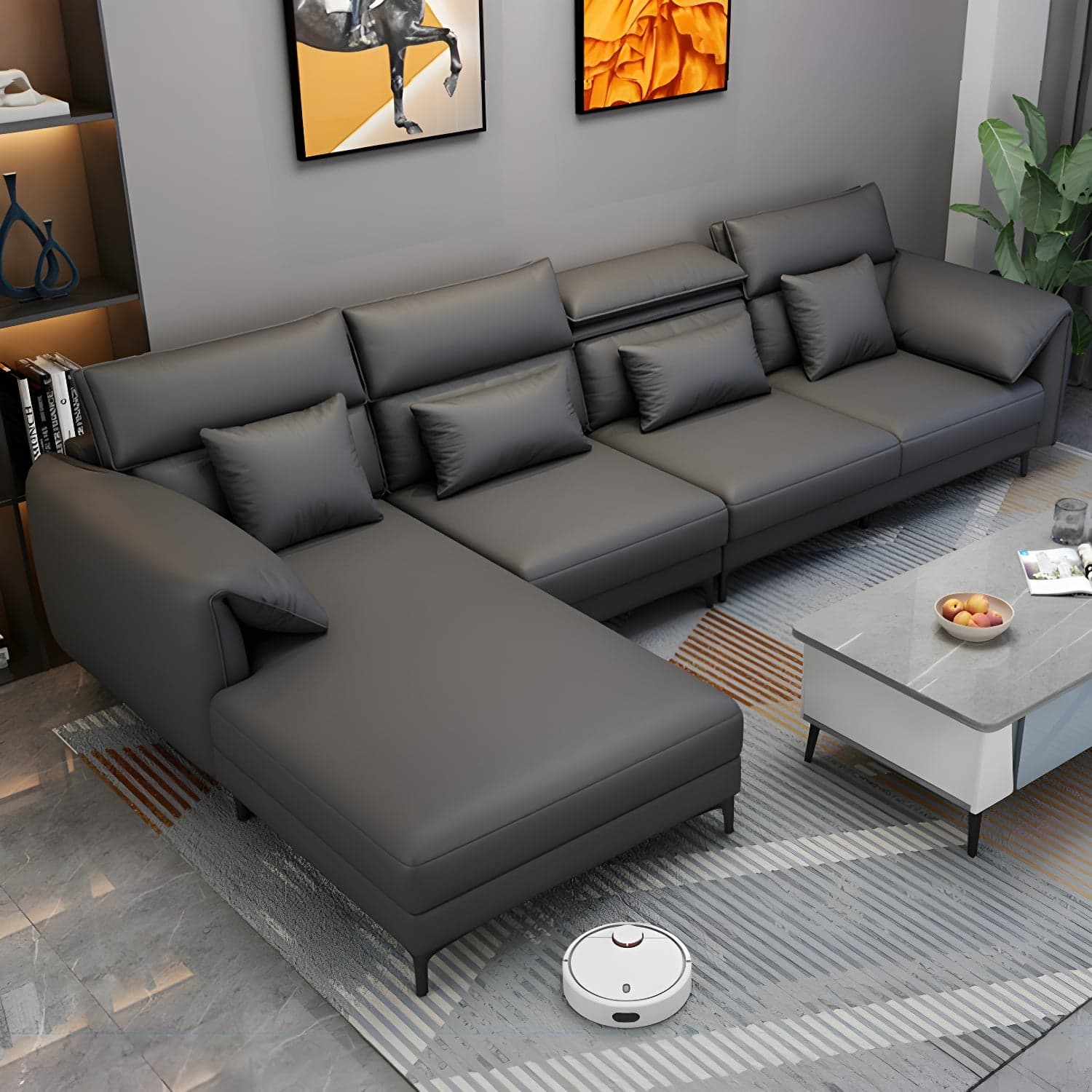 Modern L-Shape Tech Cloth Sofa Chaise with Adjustable Headrests and Storage in 3 Piece Set - image 3