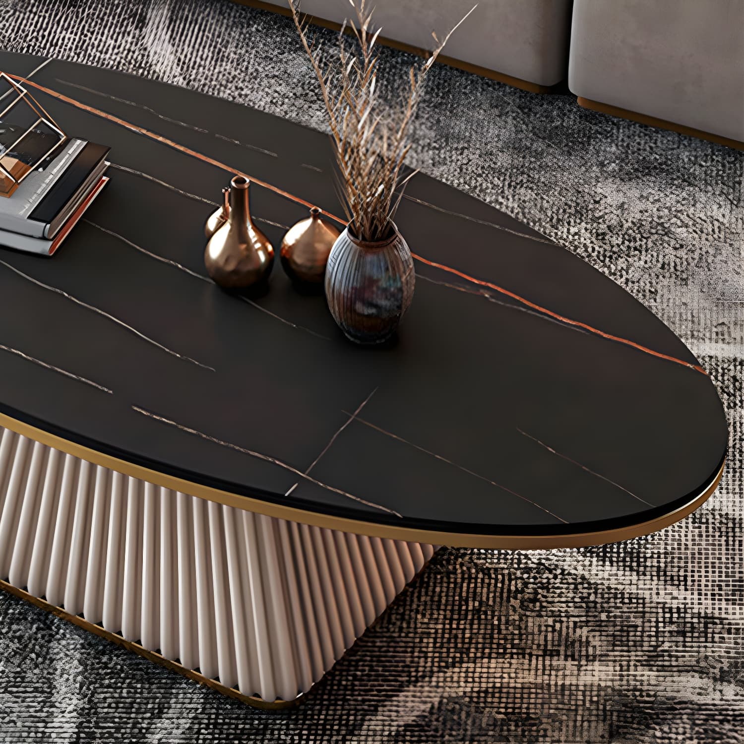 Elliptical Stone Coffee Table Pedestal 1 Single Cocktail Table - 17.72" H - image 11