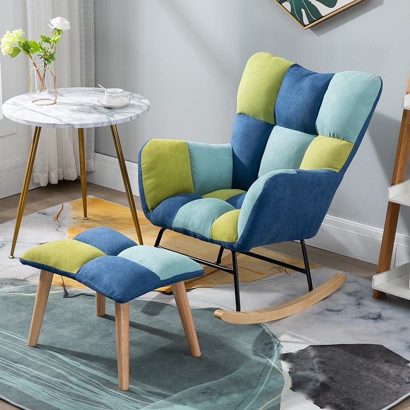 Modish Upholstered Cushioned Rocking Accent Chair 2 Piece Set with Footstool & Recessed Arm, Scratch-tolerant - image 26