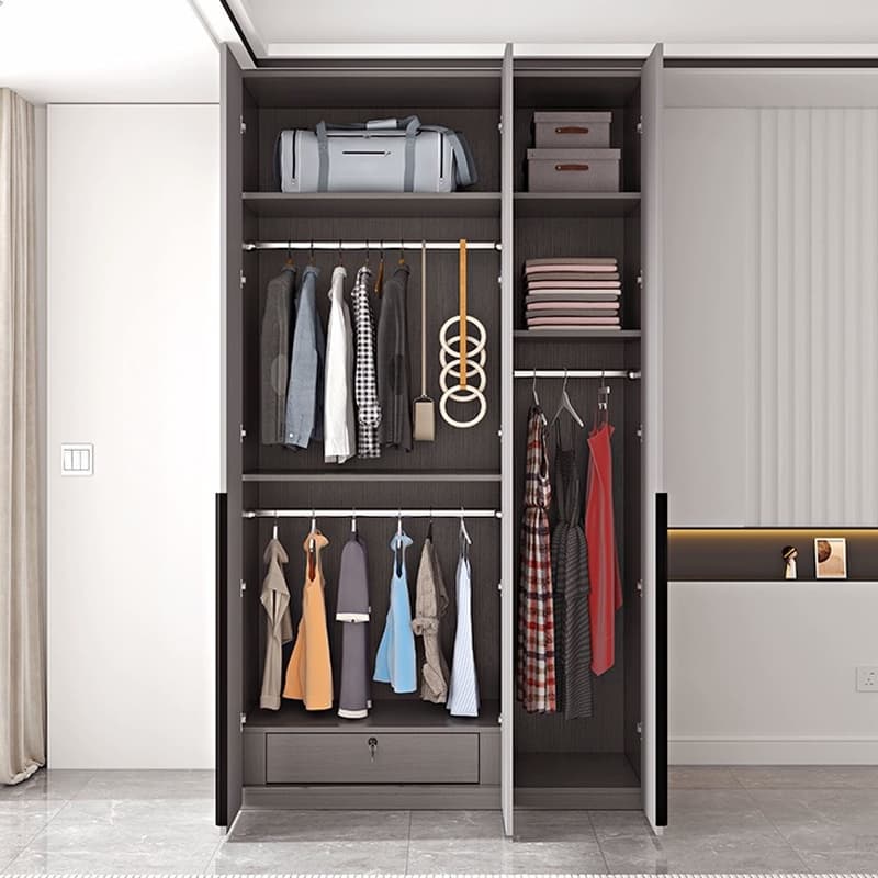 Trendy Grey Wooden Almirah with Clothing Rod, Interior Shelves, Soft Close Drawer & Soft Close Door - image 6