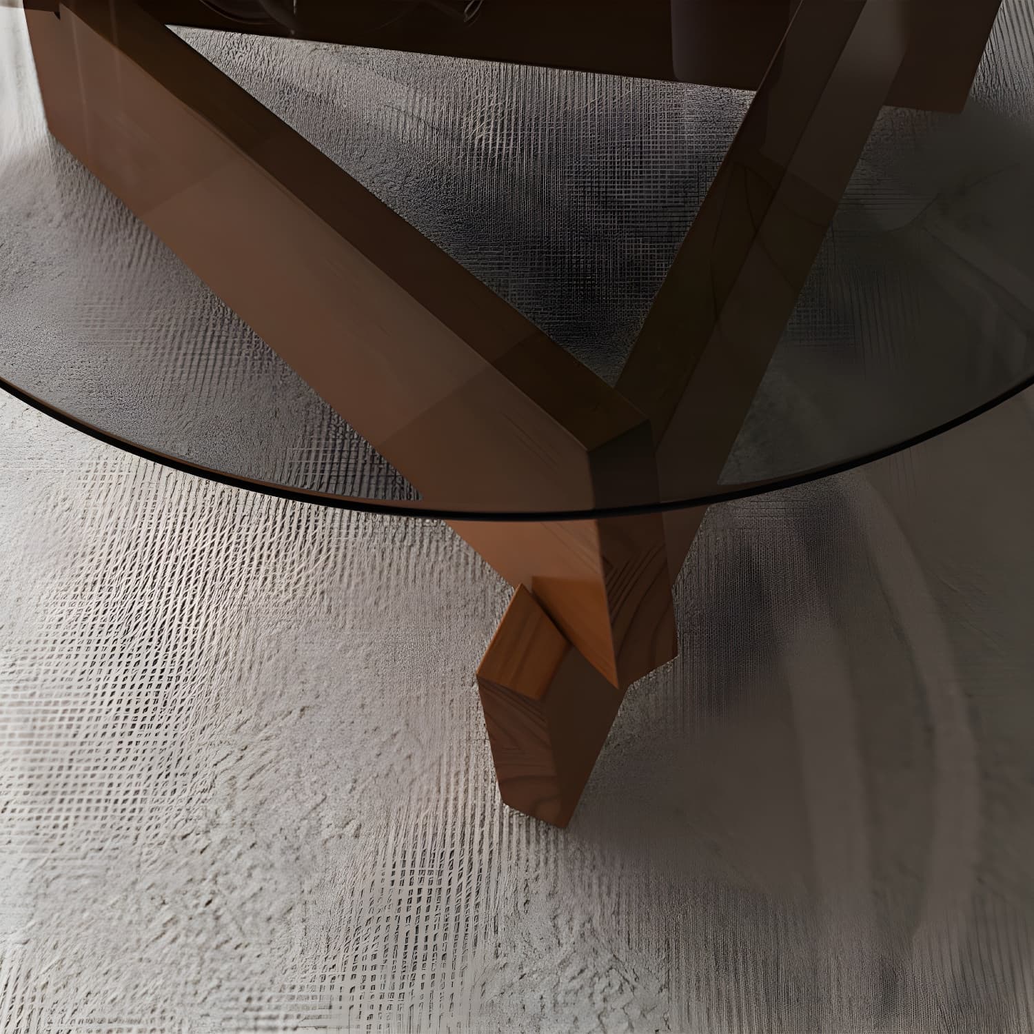 Modern Round Glass Top Coffee Table with Abstract Wooden Leg - image 8