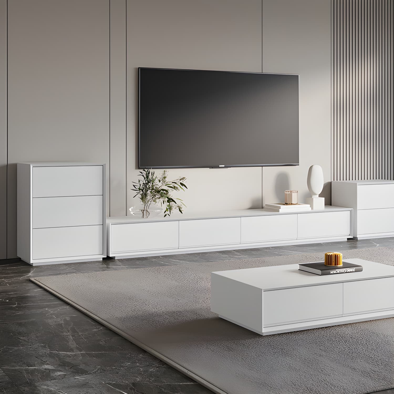 White Wood TV Stand Modernism TV Stand With Drawers for living Room - image 14