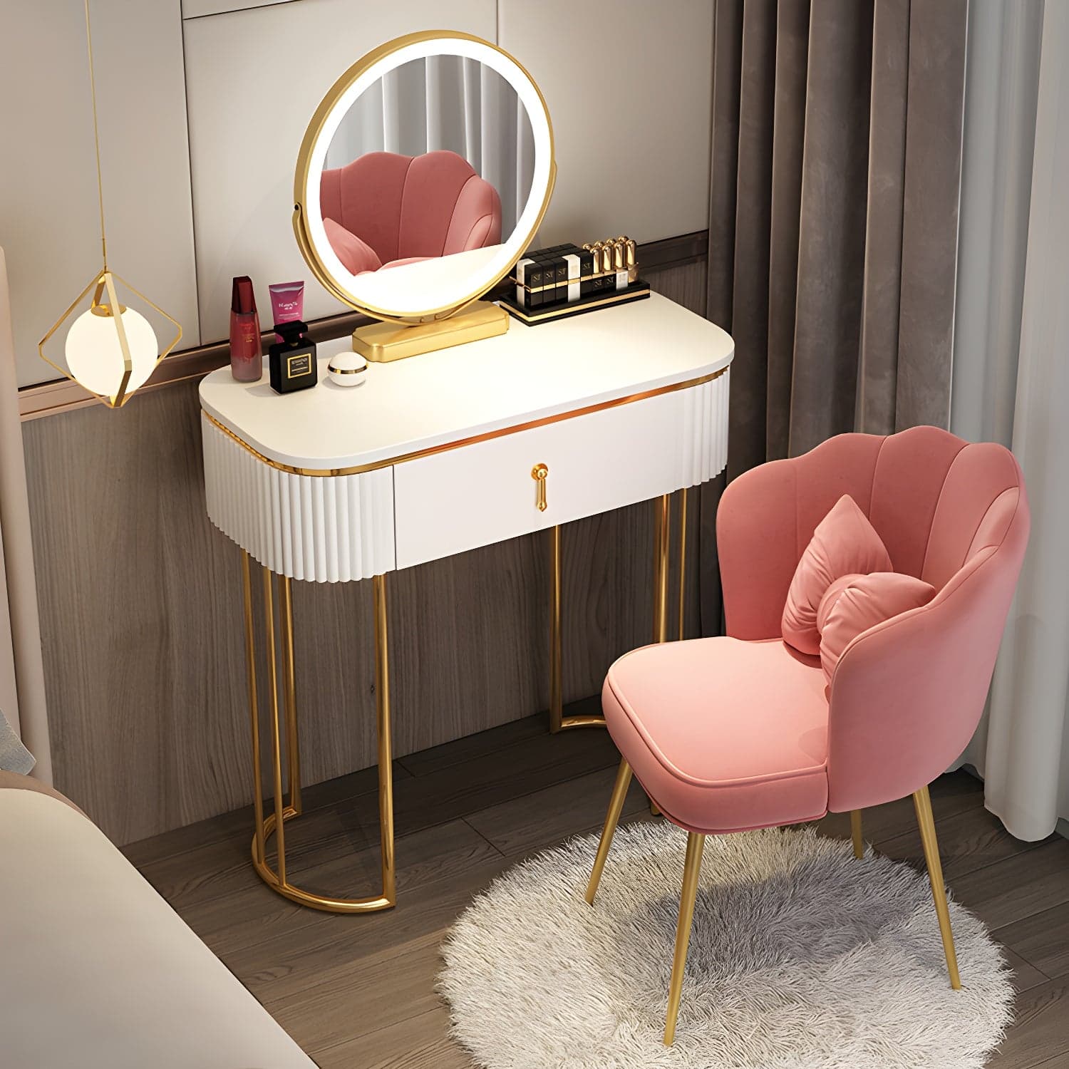 Glam 29.52" Height Makeup Vanity Set with Drawer and Mirror Vanity - image 6
