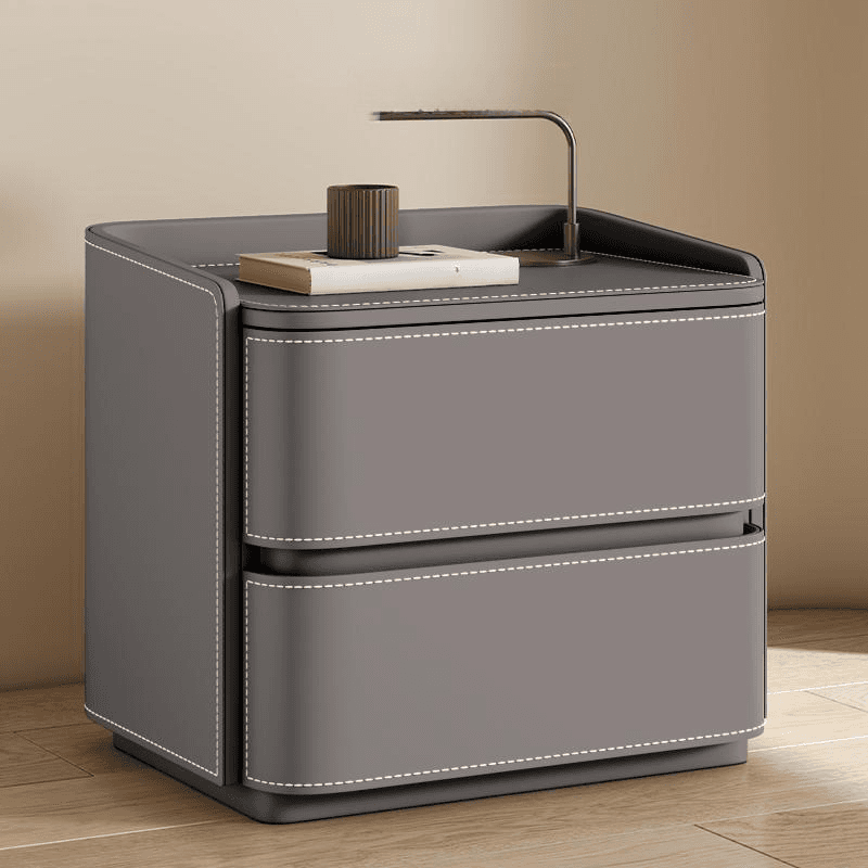 Modish Nightstand With Drawer Organization Featuring 2 Drawers and Pleather Countertop - image 4