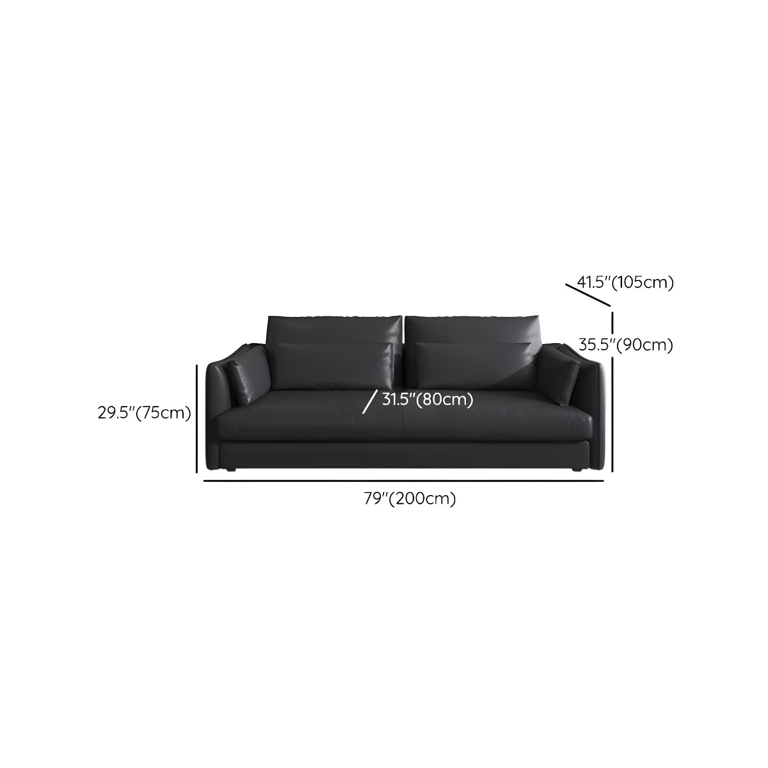 Modern Genuine Leather Sectional Sofa in Black with Recessed Arm - image 12
