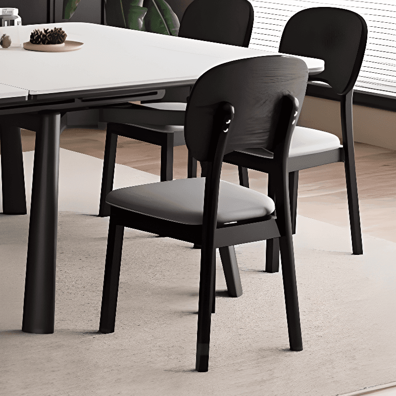 Rectangular Slate Stone Dining Table Set with 4 Legs, Padded Chair with Back, 7 Piece Set in White