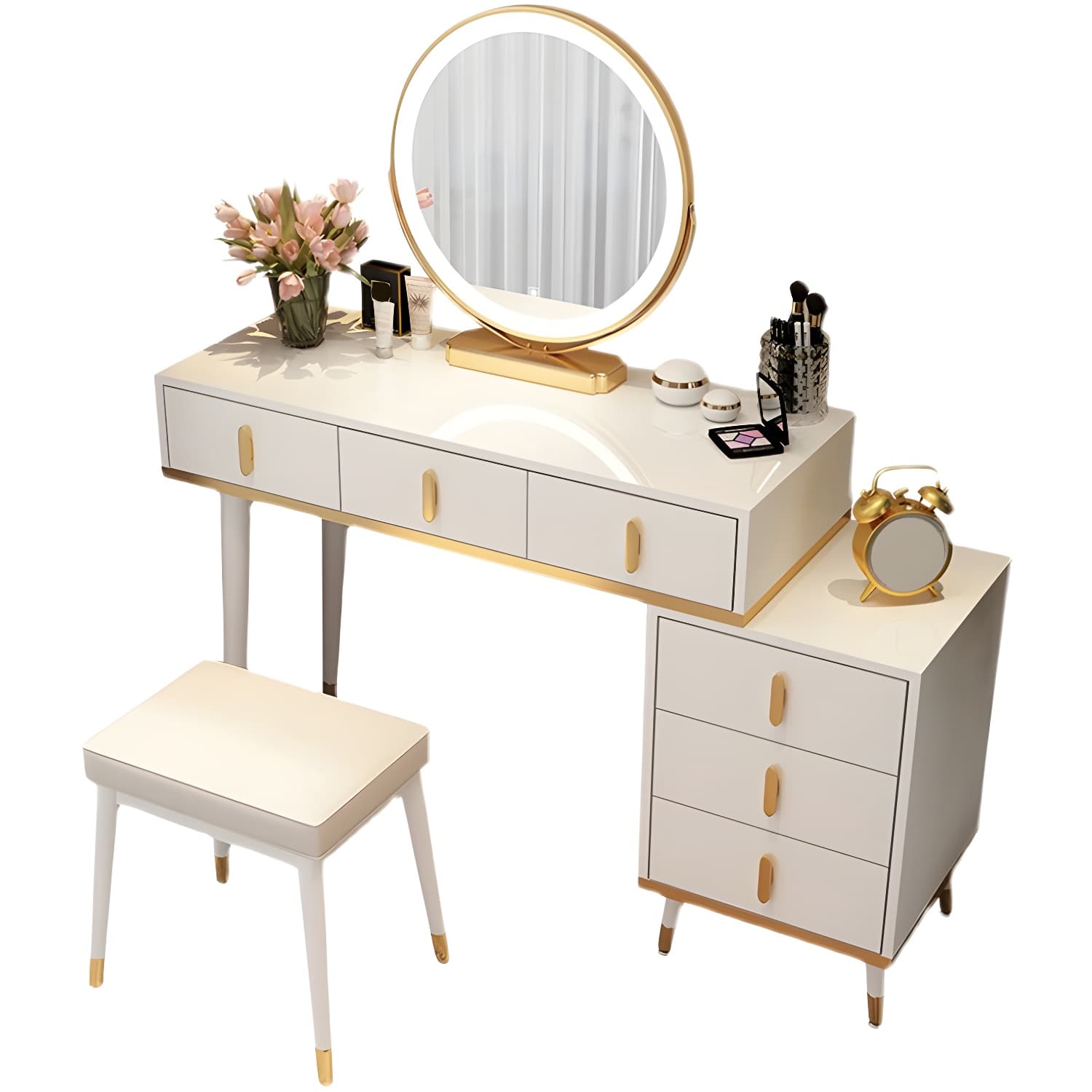 Contemporary Make-up Vanity with Wooden Top and Drawers for Bedroom - image 7