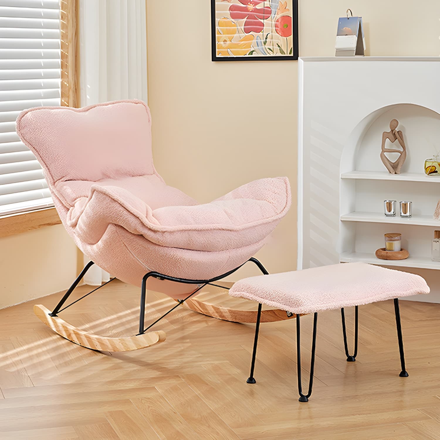 High Back Rocking Chair Ergonomic with Padded Seat Rocker Chair with Ottoman - image 13