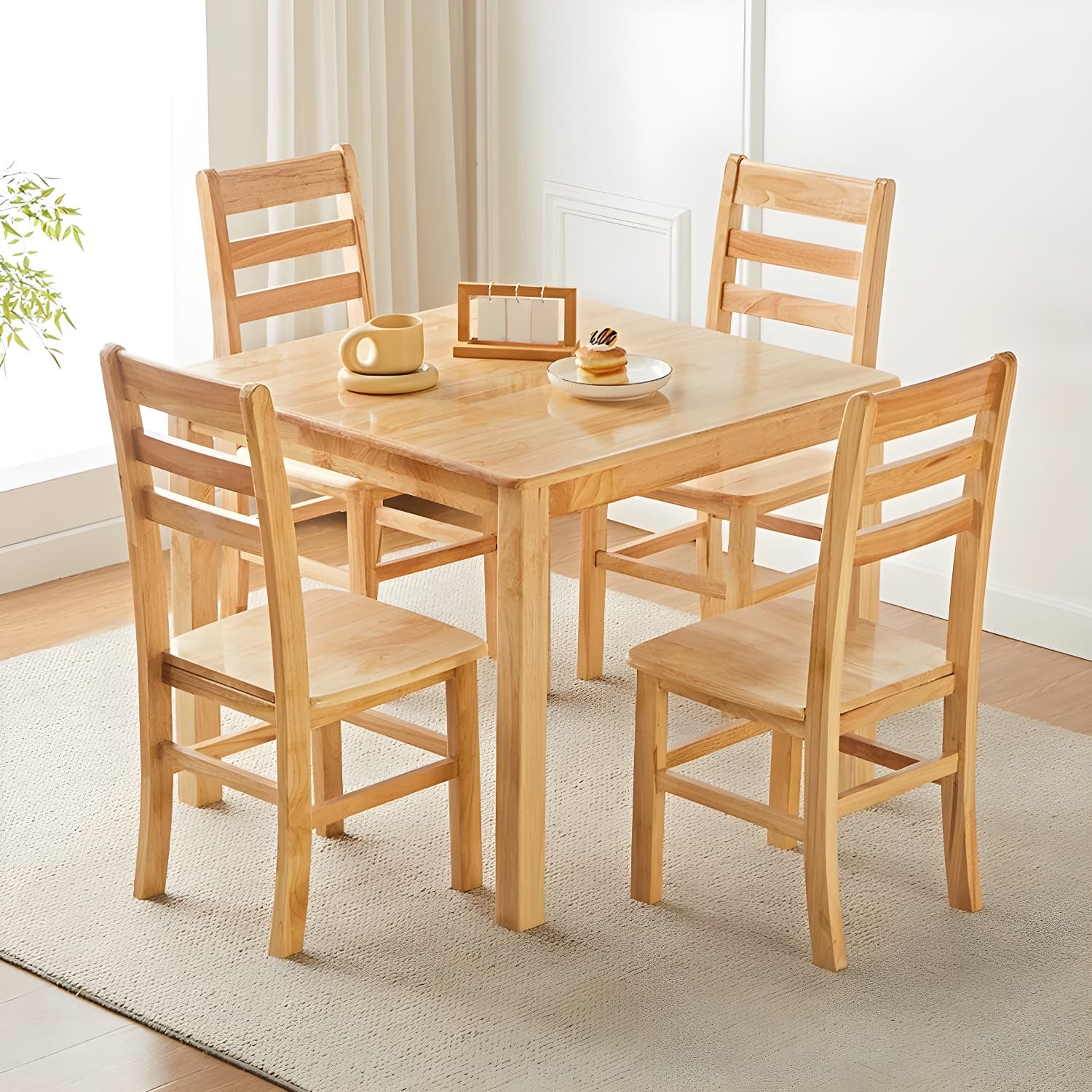 Elegant Scandinavian Natural Oak Wood Dining Table - Slim Legs, Standard Height for Kitchen & Dining