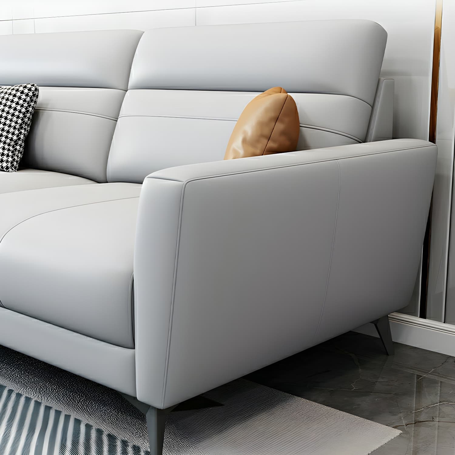 Modern L-Shape Stationary Sectional Sofa Chaise with Flared Arm Design - image 14