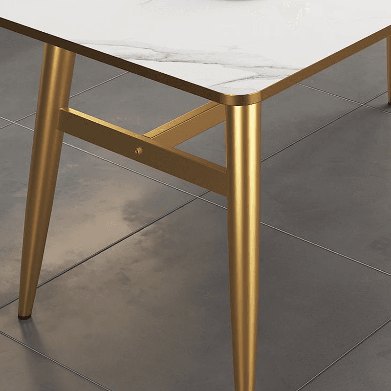 Luxurious White Rectangular/Circular/Square Reclaimed Wood Standard Height Fixed Dining Table with Golden 4 Legs for 2 People/4 People - image 12