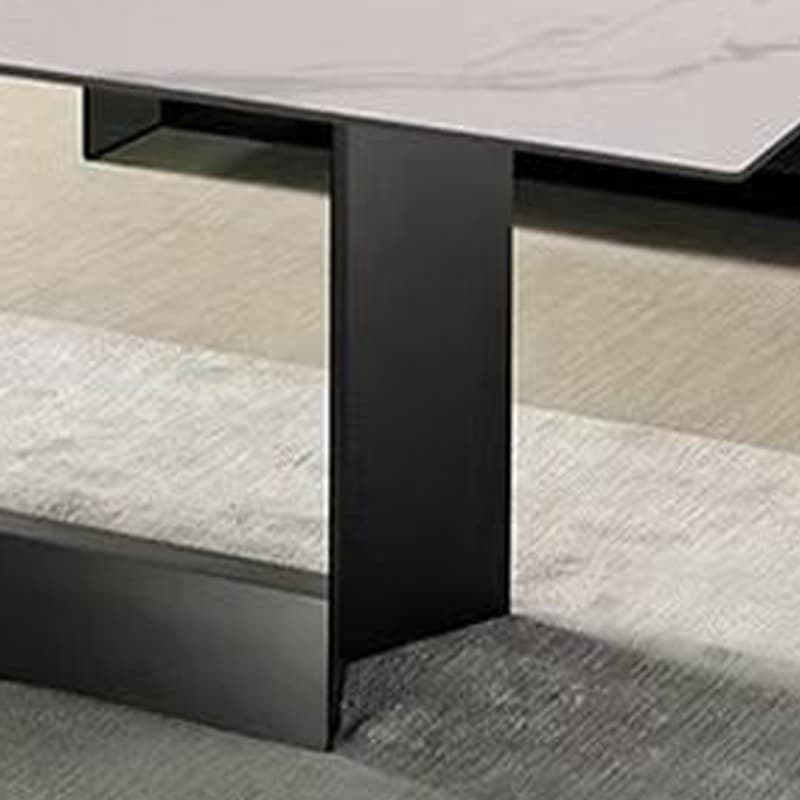 Modern Rectangle Stone Top Dining Table with Sleek Black Steel Trestle Base - image 14