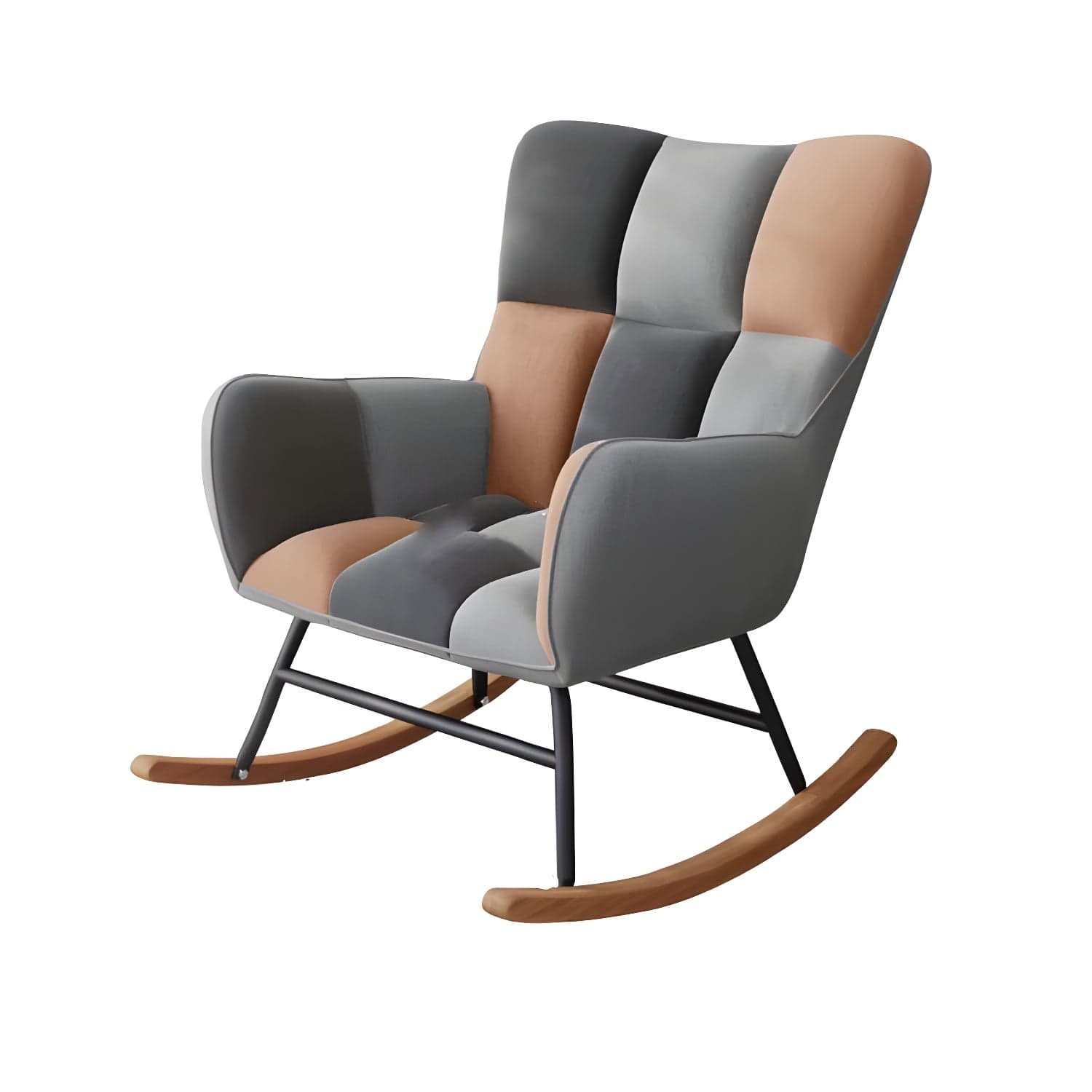 Modern Upholstered Rocking Chair for Comfort and Style - Brown Metal Legs and Track Arms
