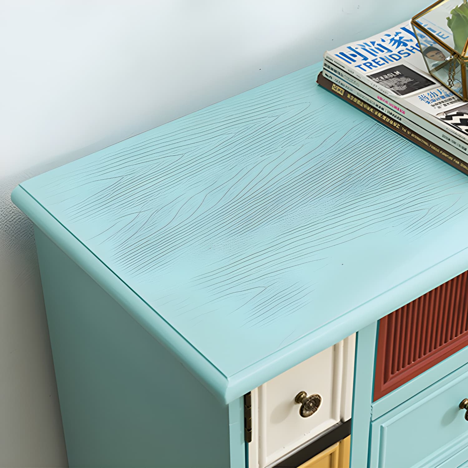 Industrial Painted Accent Cabinet with Drawers Solid Wood Chest - image 21