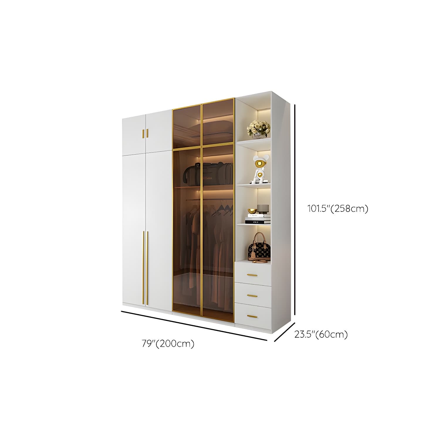 Modern White Wood Frame Wardrobe Armoire Freestanding Wardrobe with Soft Close Drawers - image 28