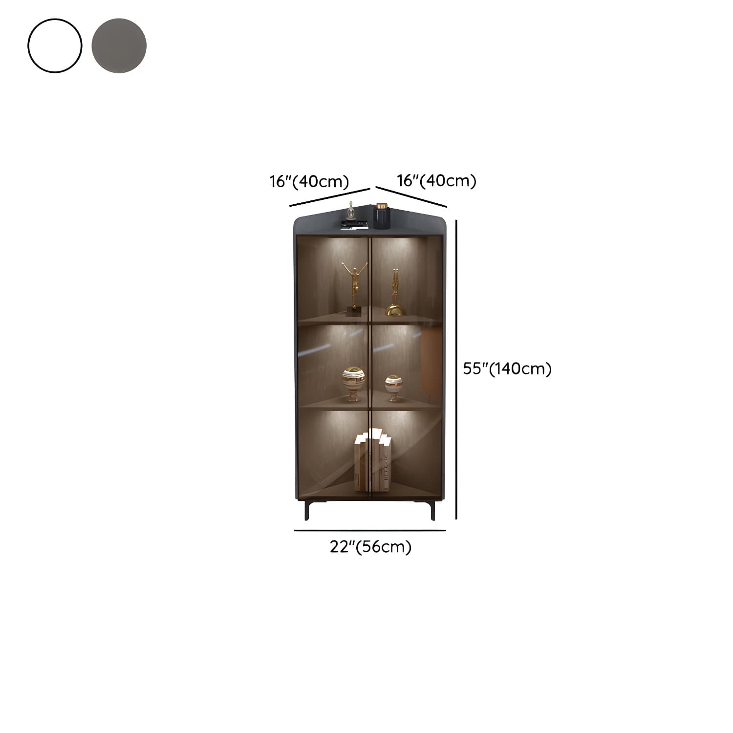 Modern Black Corner Accent. Wood Countertop. Glass Doors. Cabinets included - image 13