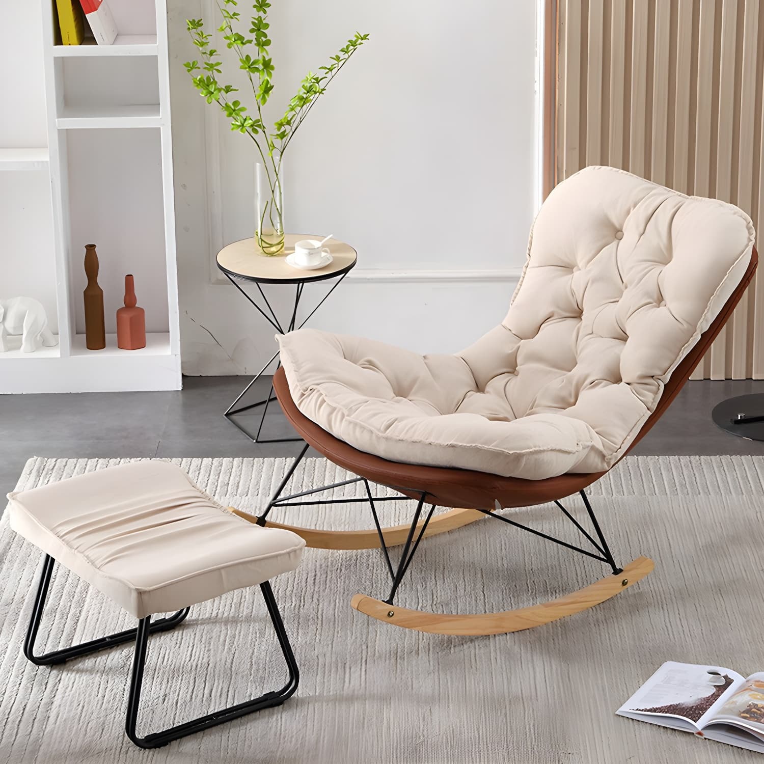 Contemporary Rocking Chair Upholstered Tufted Cushions with Light Legs Glider - image 10