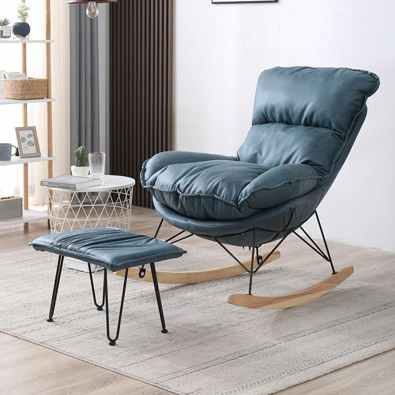 Stationary Rocker for Nursery Natural Wood Finish with Ottoman and Rear - image 15