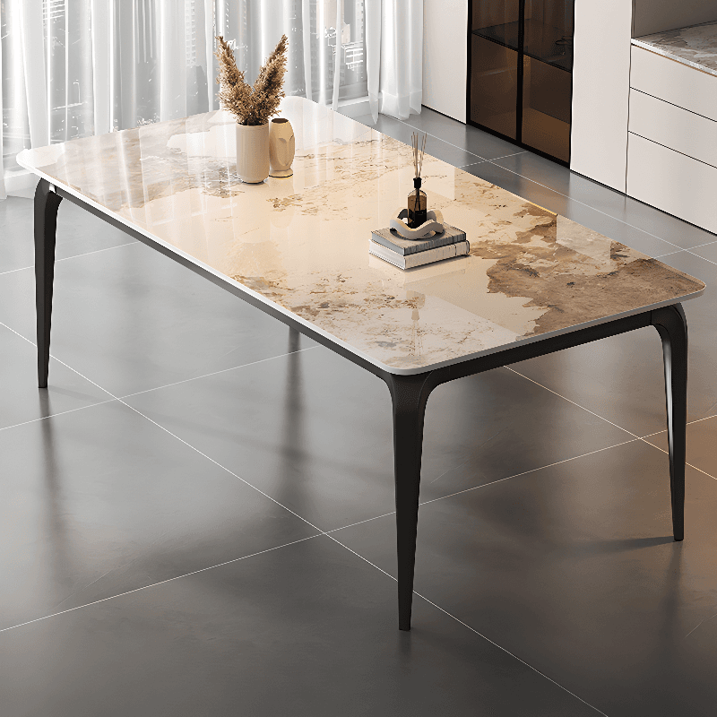 Minimalist Rectangular Dining Table with Slate Stone Top, Fixed Table, Storm Gray/White/Brown Colors - image 4